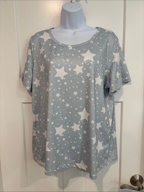 Women's Light Blue Star Print Short Sleeve Top